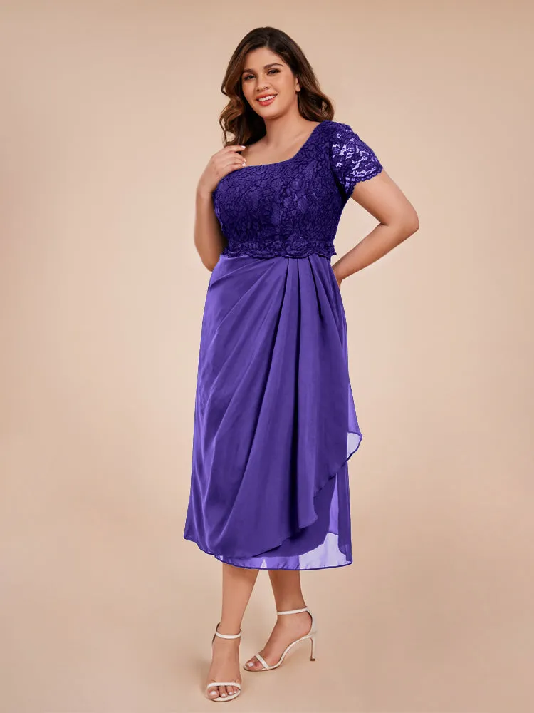 A-Line Lace Bodice Tea-Length Chiffon Mother Of The Bride Dress