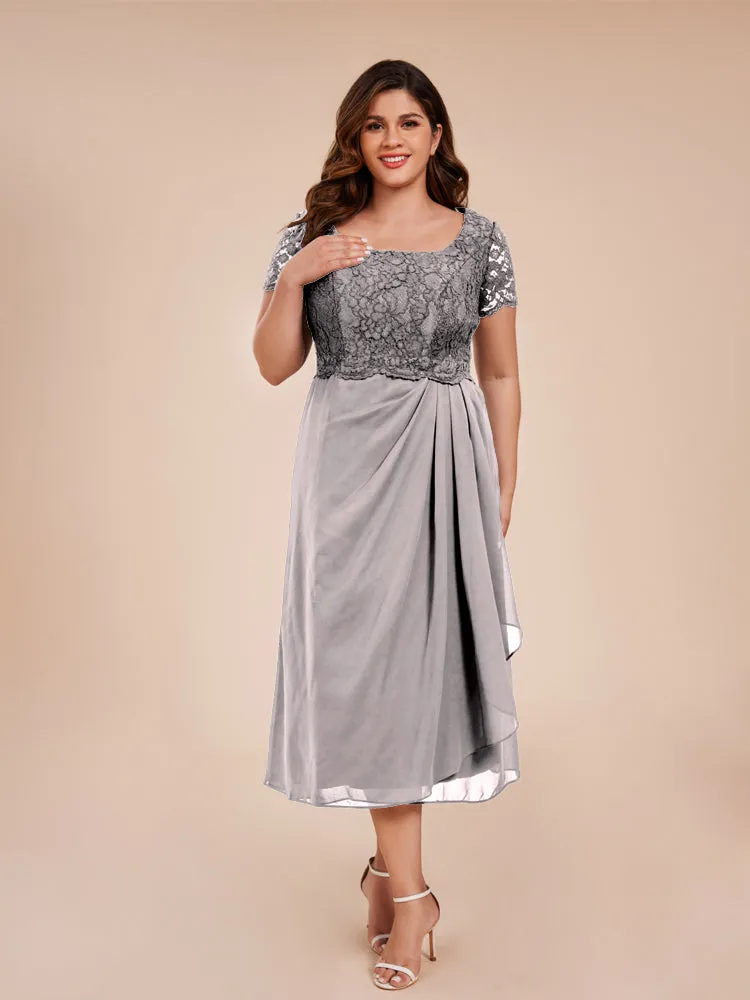 A-Line Lace Bodice Tea-Length Chiffon Mother Of The Bride Dress