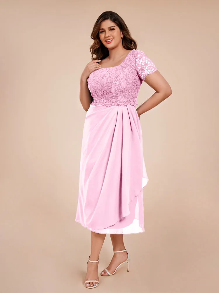 A-Line Lace Bodice Tea-Length Chiffon Mother Of The Bride Dress