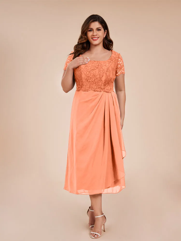 A-Line Lace Bodice Tea-Length Chiffon Mother Of The Bride Dress