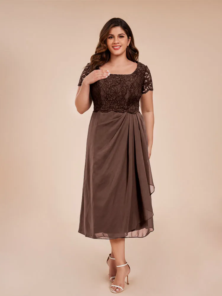 A-Line Lace Bodice Tea-Length Chiffon Mother Of The Bride Dress