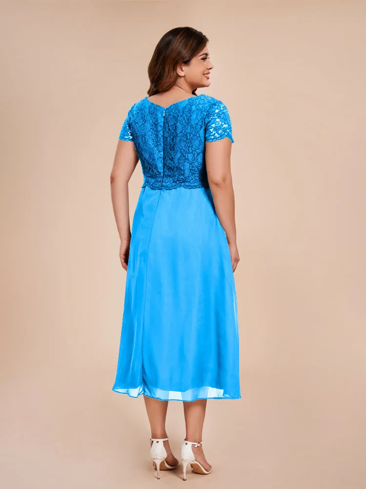 A-Line Lace Bodice Tea-Length Chiffon Mother Of The Bride Dress