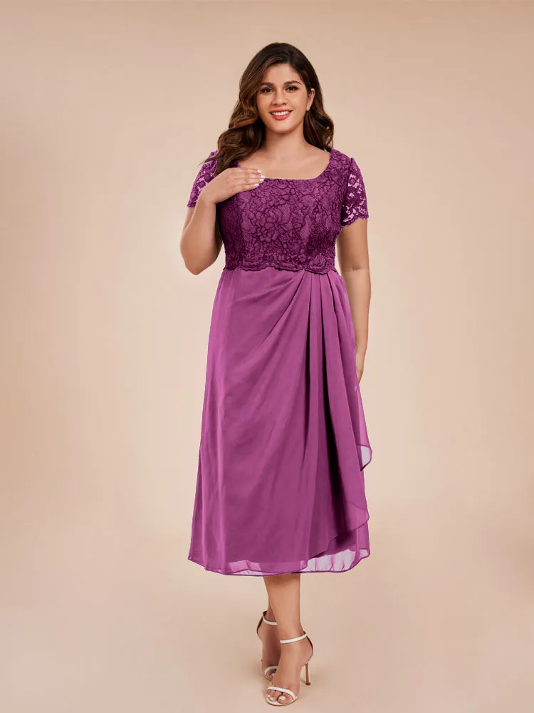 A-Line Lace Bodice Tea-Length Chiffon Mother Of The Bride Dress