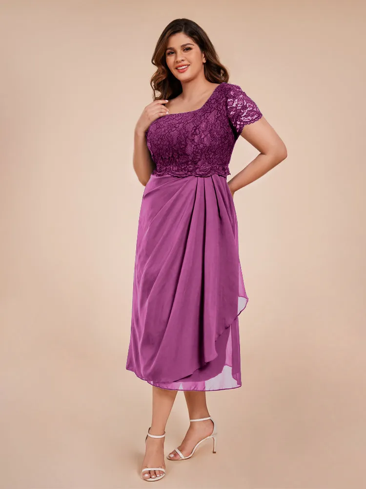 A-Line Lace Bodice Tea-Length Chiffon Mother Of The Bride Dress