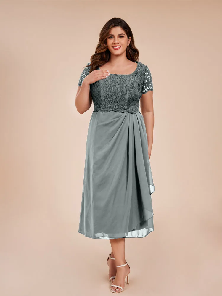 A-Line Lace Bodice Tea-Length Chiffon Mother Of The Bride Dress