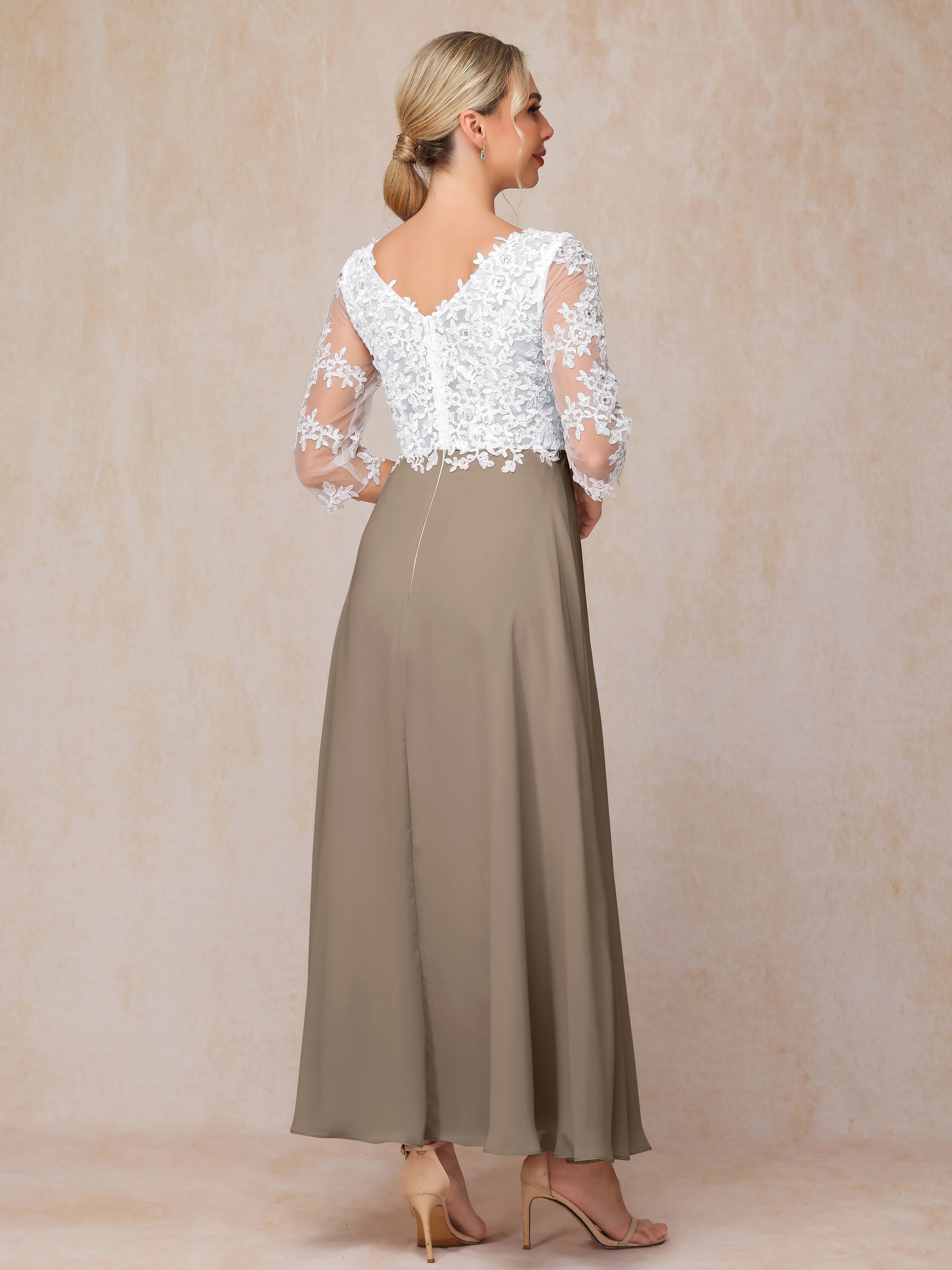 A-Line Lace Sleeves Long Chiffon Mother of the Bride Dress