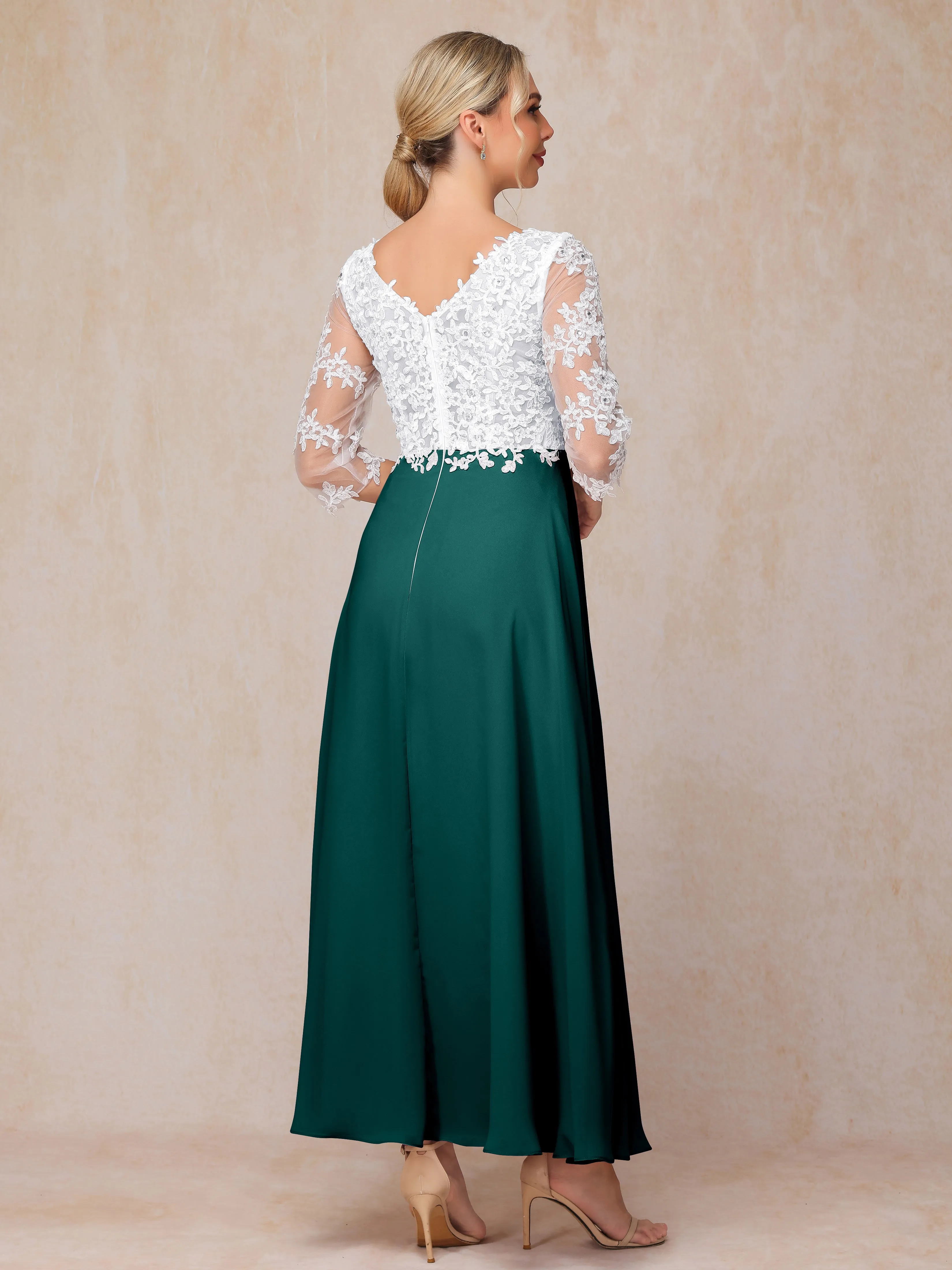 A-Line Lace Sleeves Long Chiffon Mother of the Bride Dress