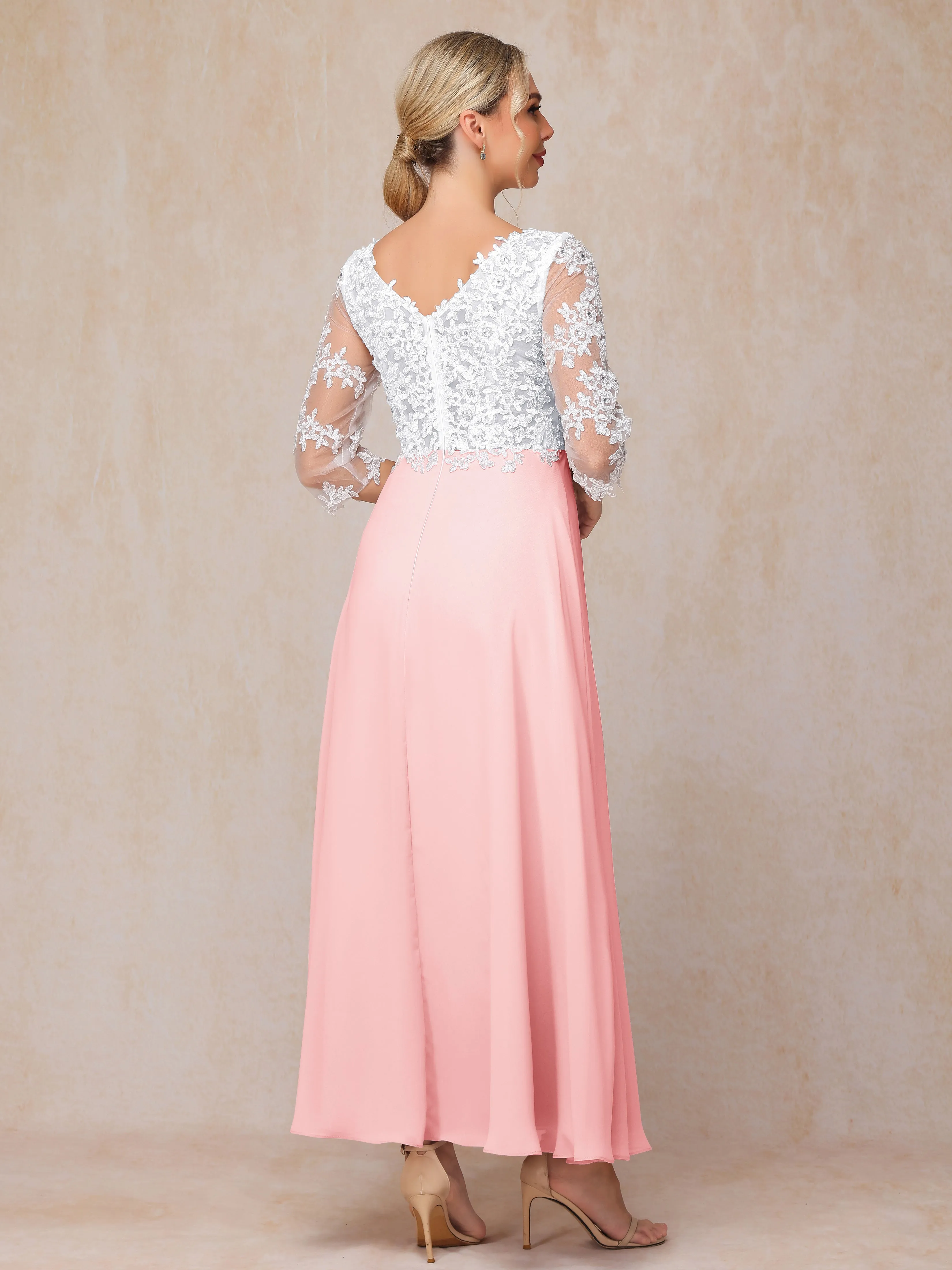 A-Line Lace Sleeves Long Chiffon Mother of the Bride Dress