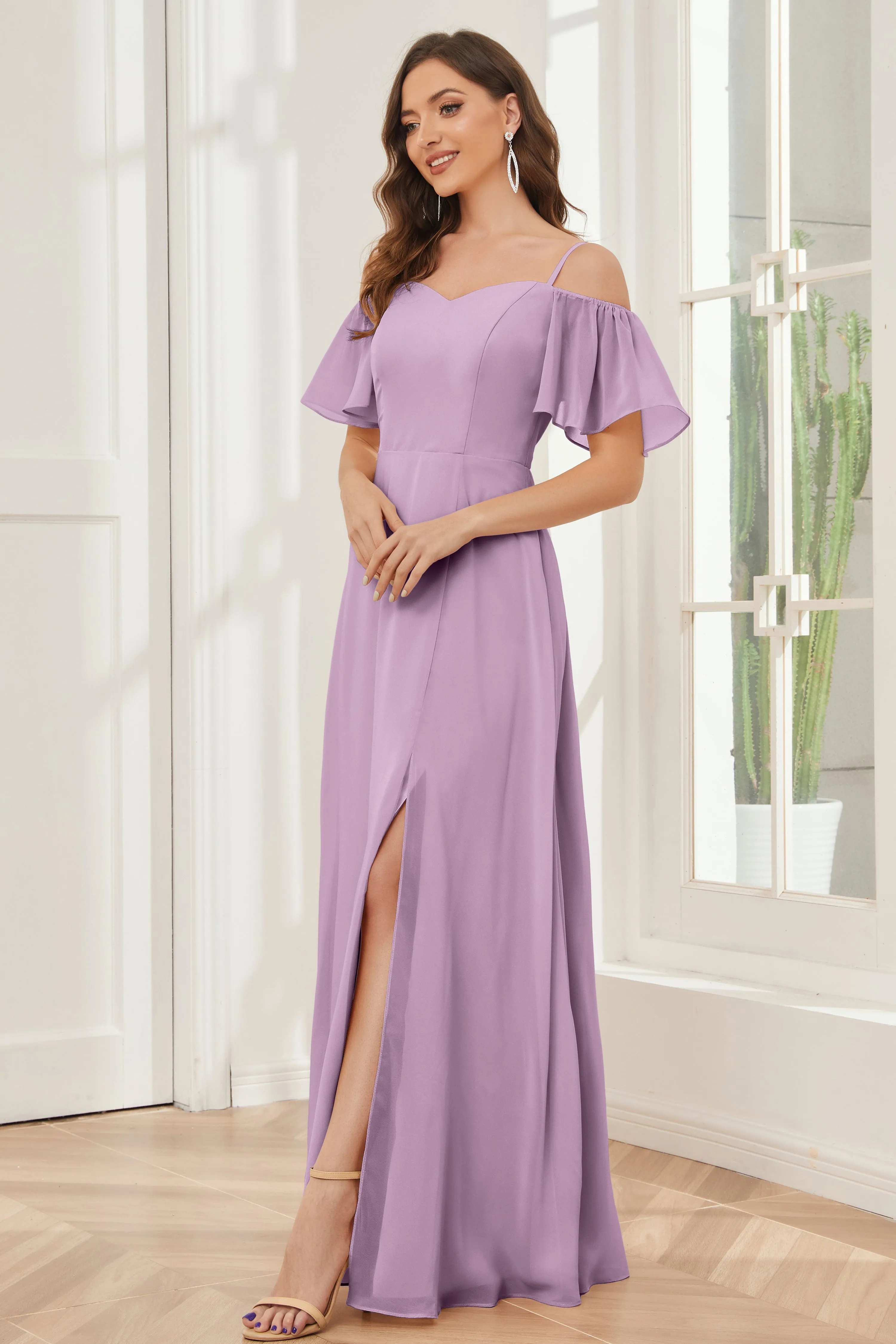 A-line Off the Shoulder Chiffon Bridesmaid Dresses