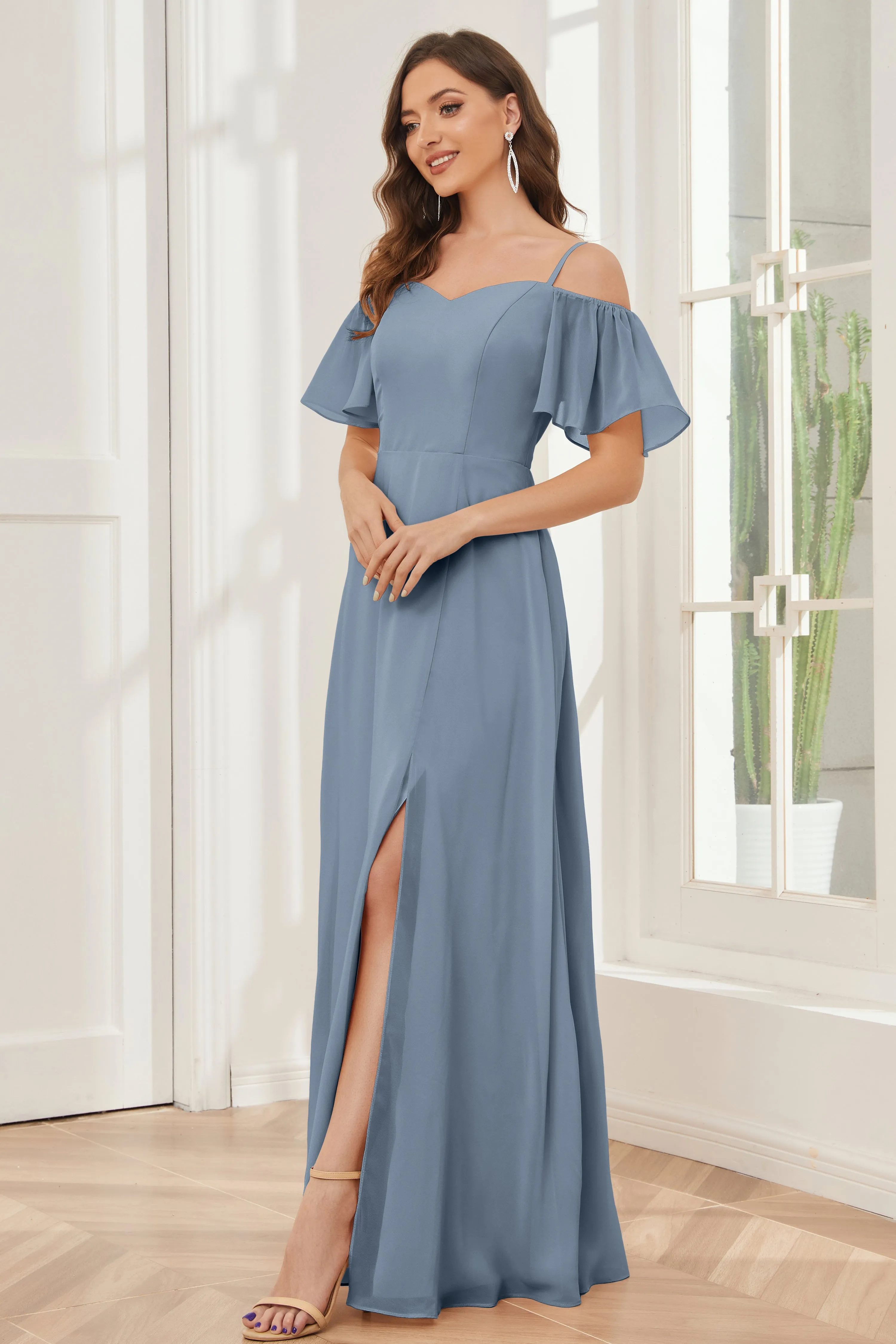 A-line Off the Shoulder Chiffon Bridesmaid Dresses