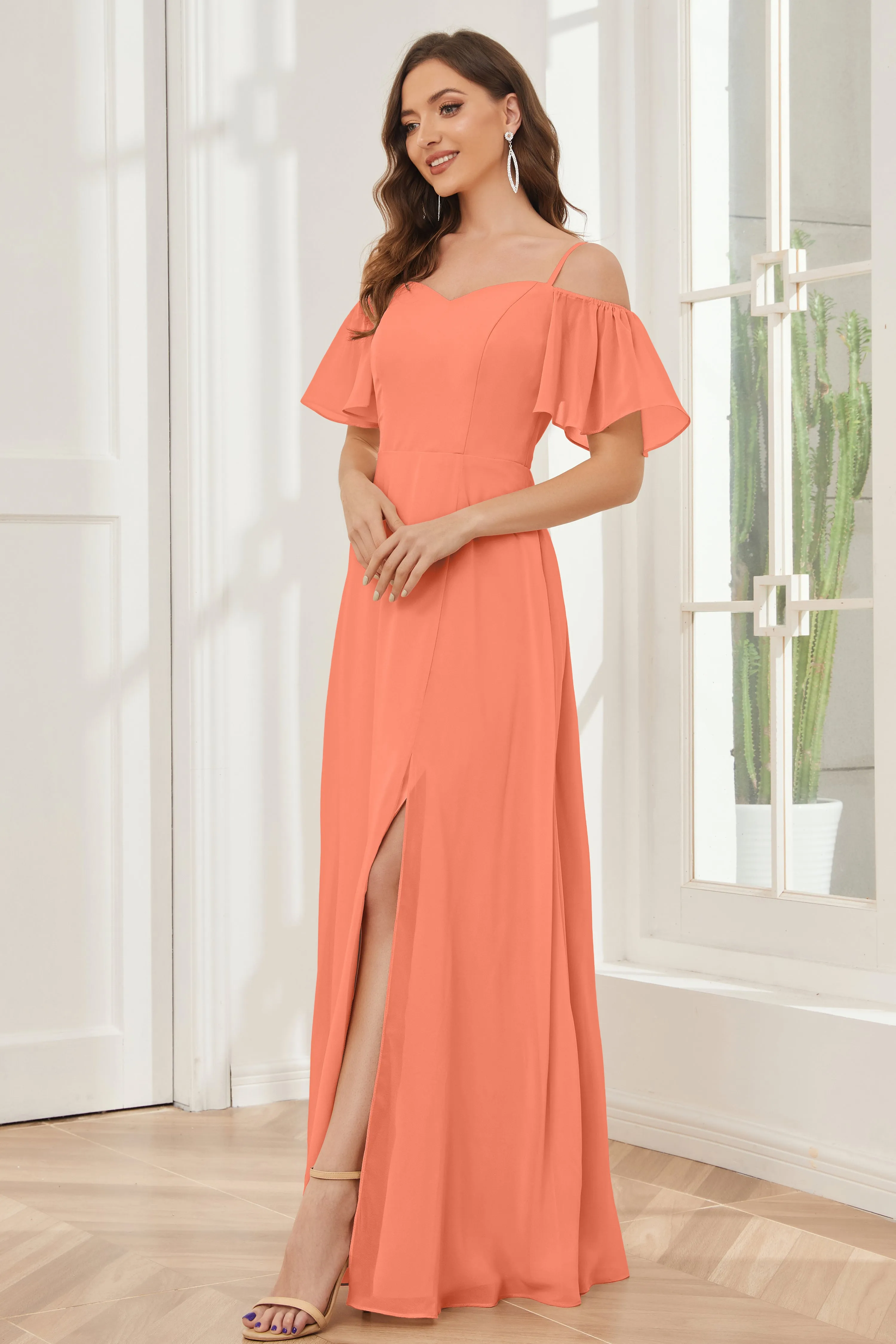 A-line Off the Shoulder Chiffon Bridesmaid Dresses