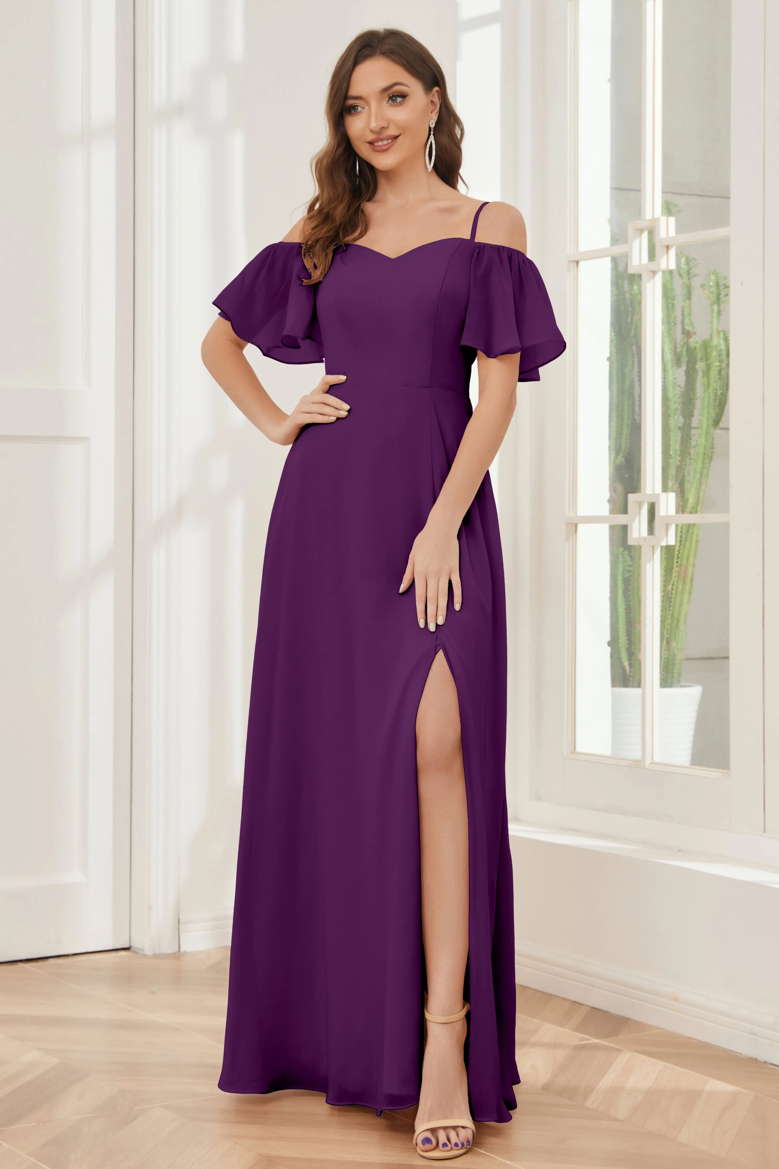 A-line Off the Shoulder Chiffon Bridesmaid Dresses