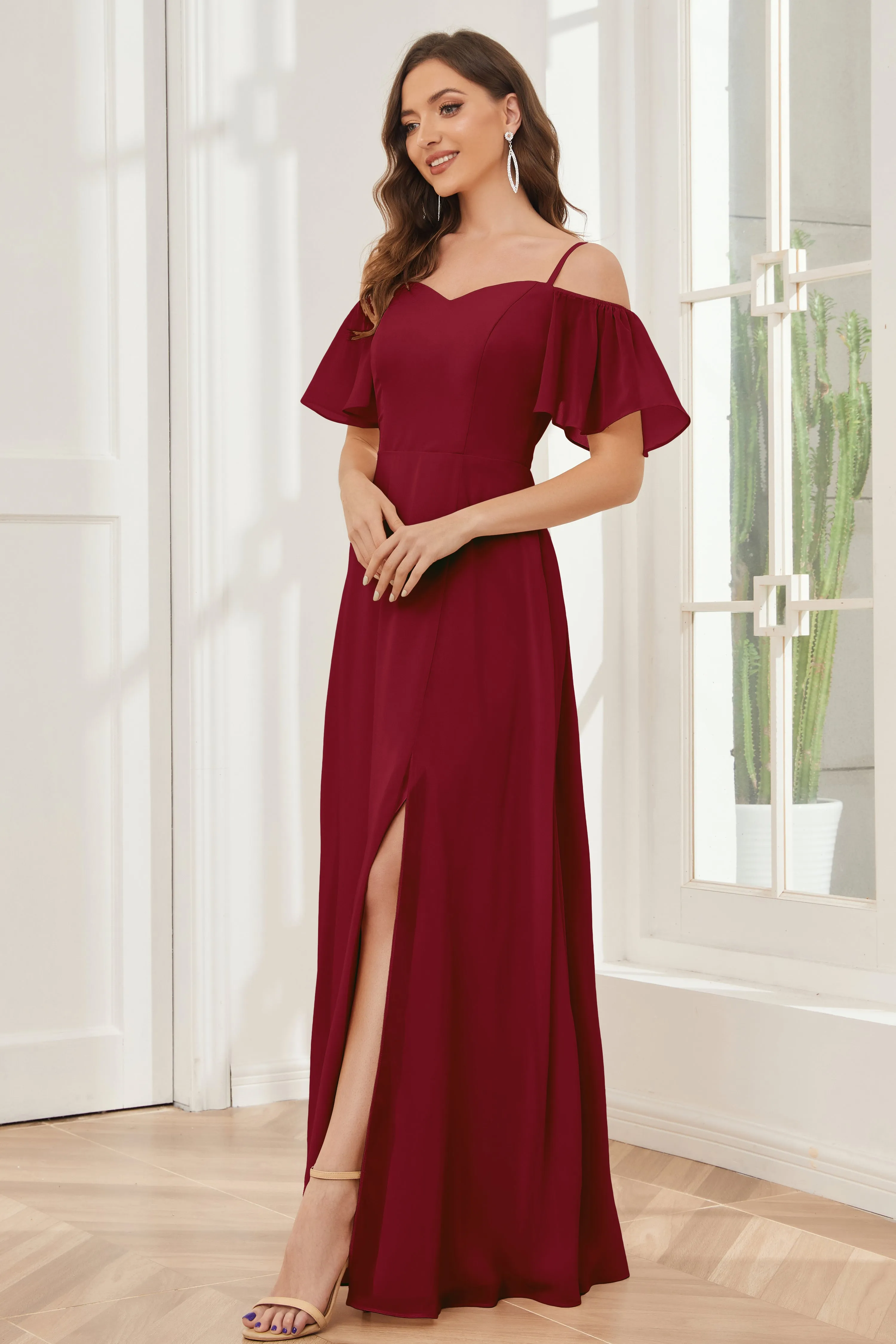 A-line Off the Shoulder Chiffon Bridesmaid Dresses