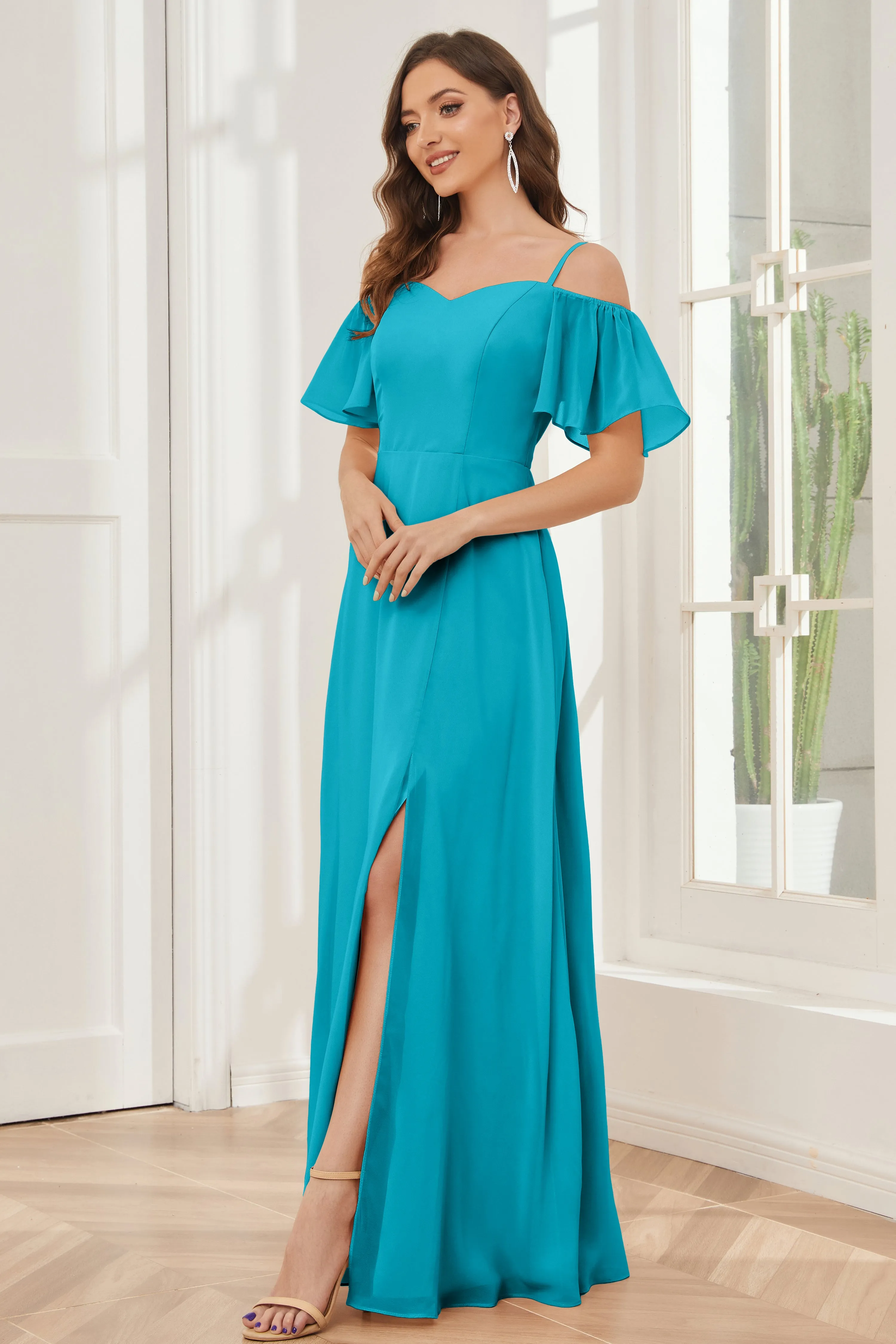 A-line Off the Shoulder Chiffon Bridesmaid Dresses