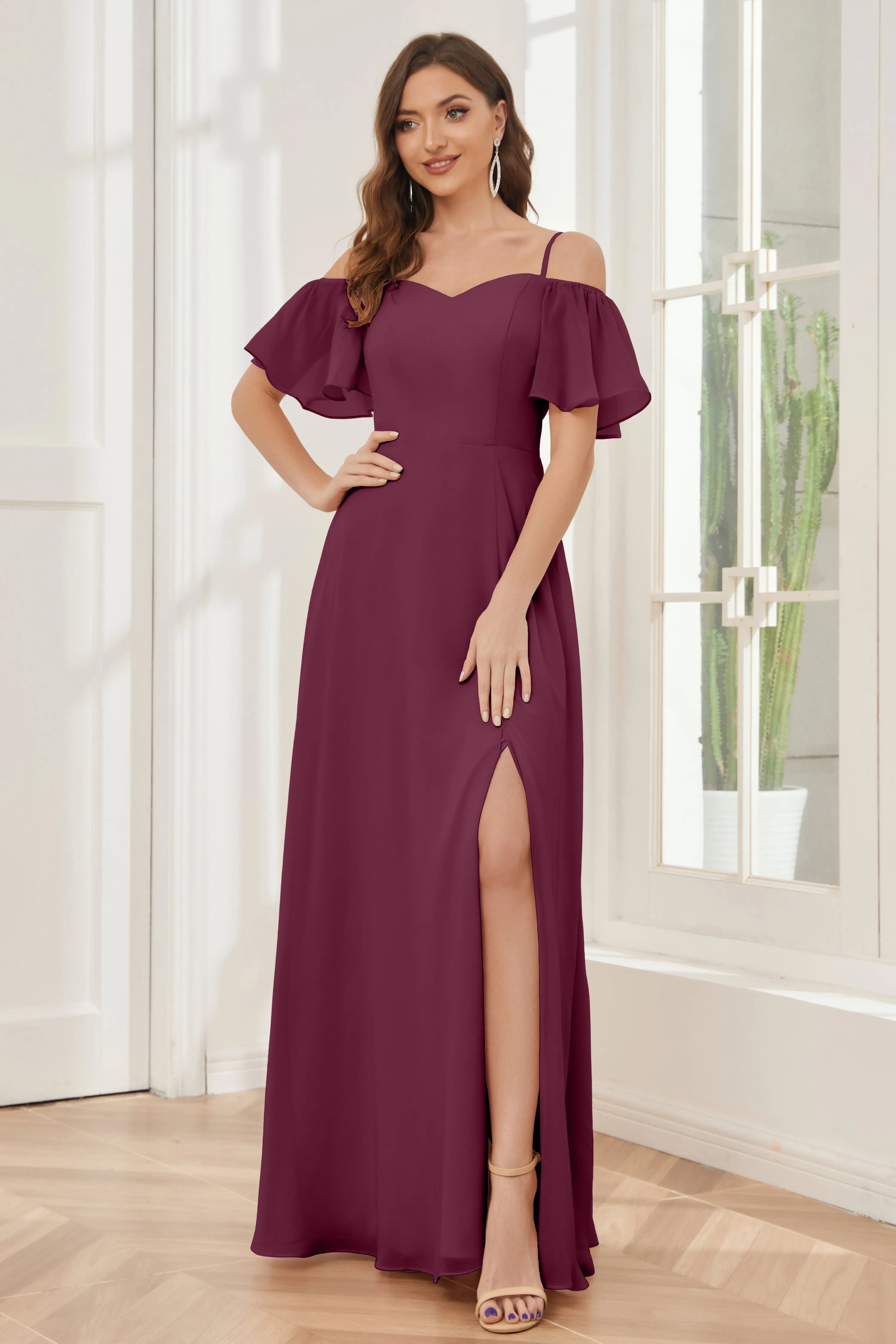 A-line Off the Shoulder Chiffon Bridesmaid Dresses