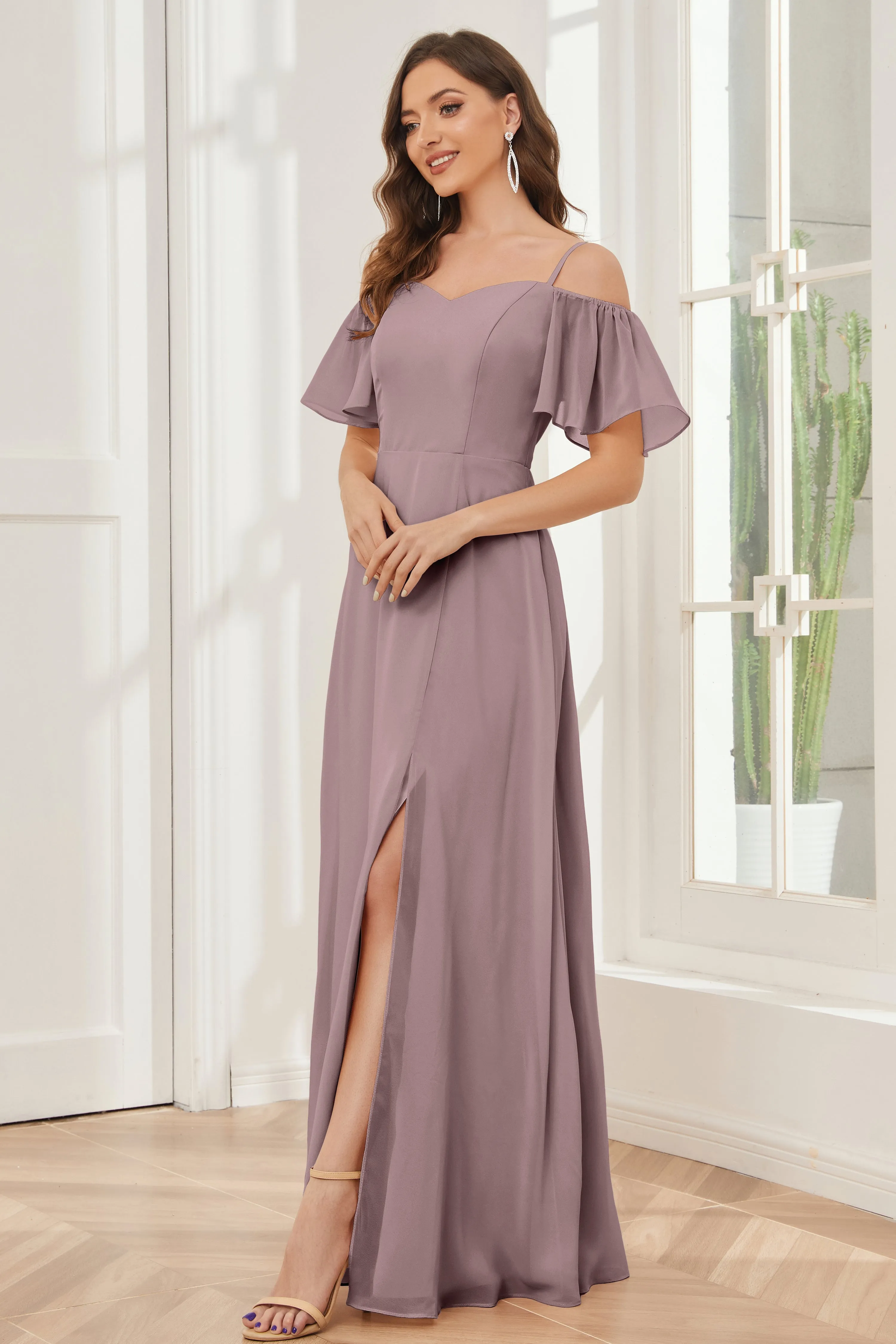 A-line Off the Shoulder Chiffon Bridesmaid Dresses