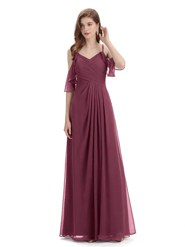 A-line off the Shoulder Spaghetti Straps Floor-Length Bridesmaid Dresses