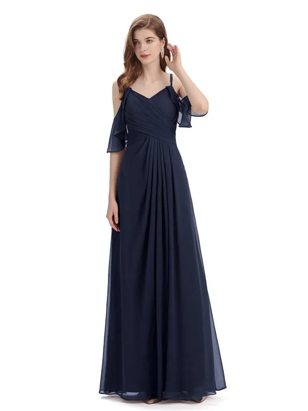 A-line off the Shoulder Spaghetti Straps Floor-Length Bridesmaid Dresses