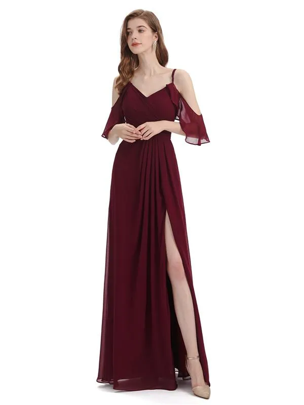 A-line off the Shoulder Spaghetti Straps Floor-Length Bridesmaid Dresses