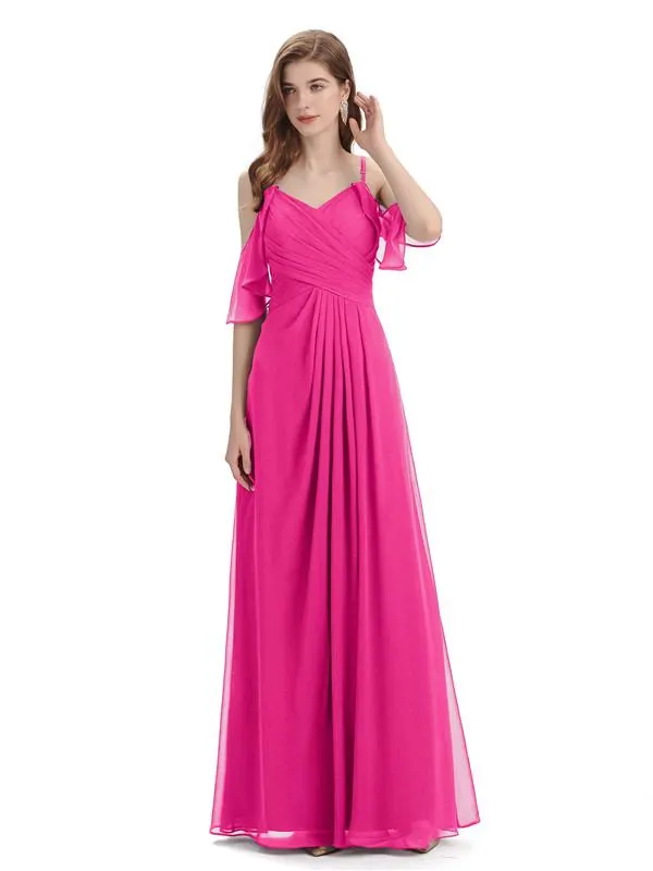 A-line off the Shoulder Spaghetti Straps Floor-Length Bridesmaid Dresses