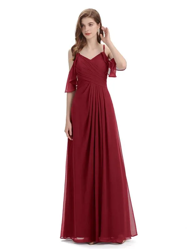 A-line off the Shoulder Spaghetti Straps Floor-Length Bridesmaid Dresses