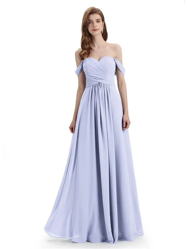 A-line Off-The-Shoulder Sweetheart Floor Length Bridesmaid Dresses