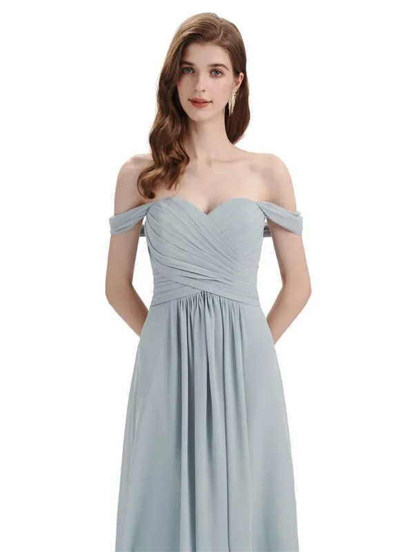 A-line Off-The-Shoulder Sweetheart Floor Length Bridesmaid Dresses