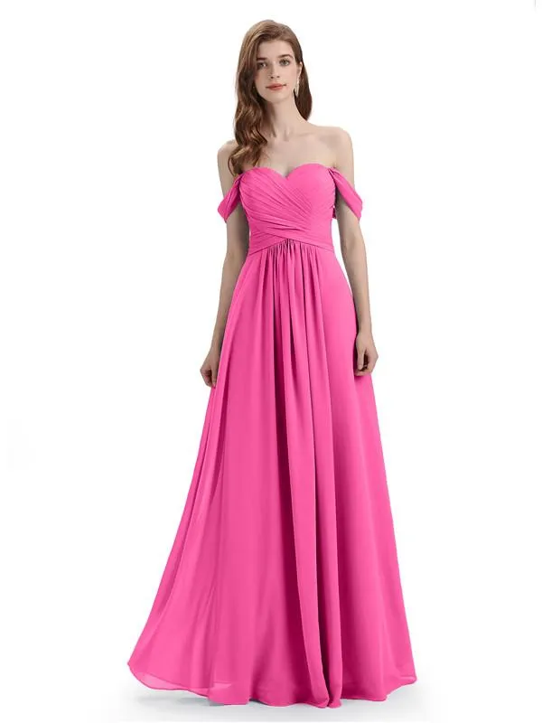 A-line Off-The-Shoulder Sweetheart Floor Length Bridesmaid Dresses