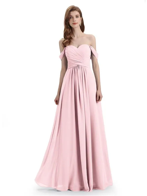 A-line Off-The-Shoulder Sweetheart Floor Length Bridesmaid Dresses