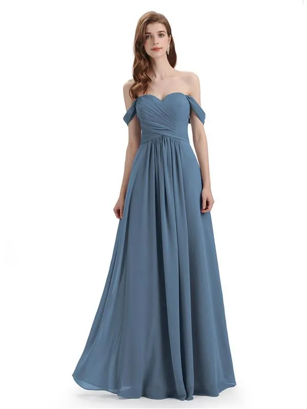 A-line Off-The-Shoulder Sweetheart Floor Length Bridesmaid Dresses