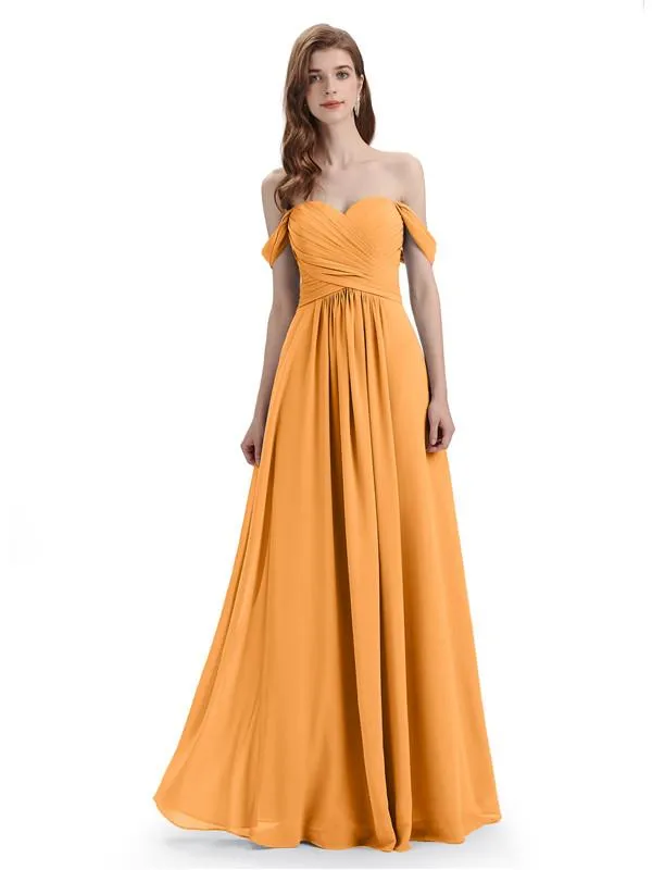 A-line Off-The-Shoulder Sweetheart Floor Length Bridesmaid Dresses