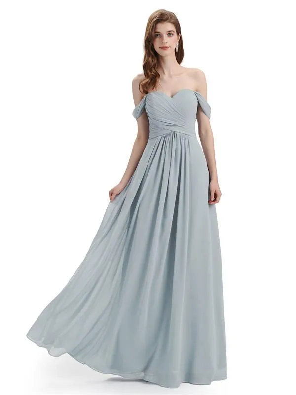 A-line Off-The-Shoulder Sweetheart Floor Length Bridesmaid Dresses