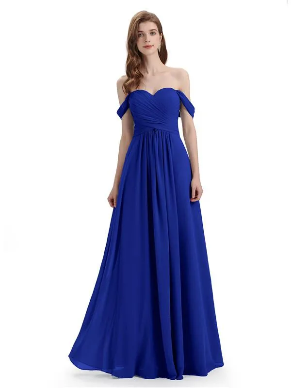 A-line Off-The-Shoulder Sweetheart Floor Length Bridesmaid Dresses