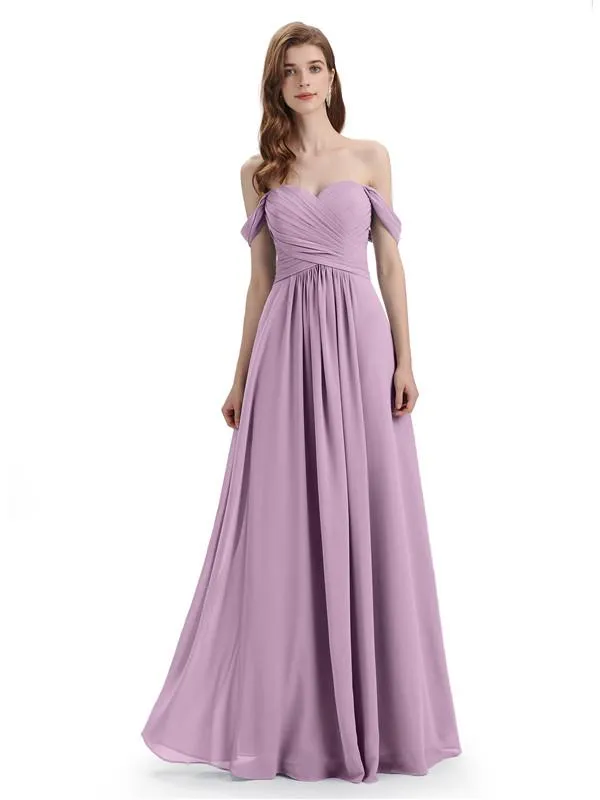 A-line Off-The-Shoulder Sweetheart Floor Length Bridesmaid Dresses