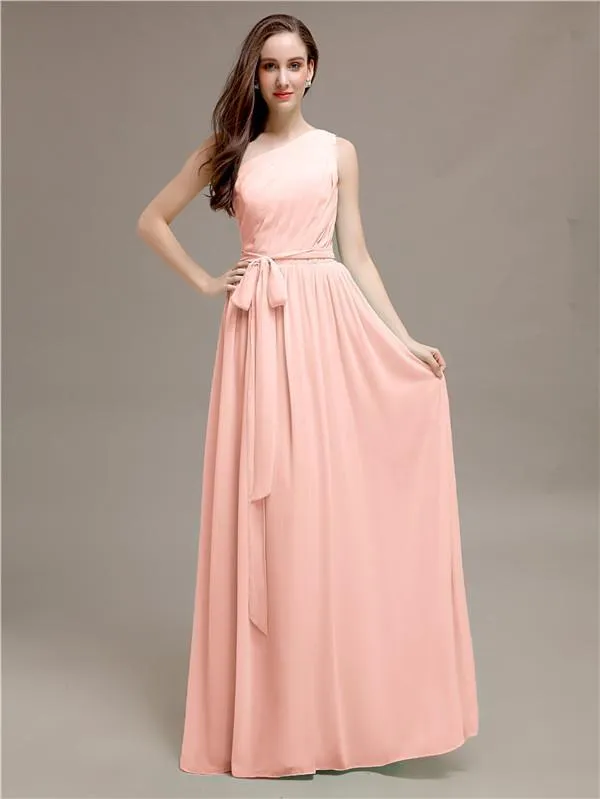 A-line One-shoulder Long Bridesmaid Dresses