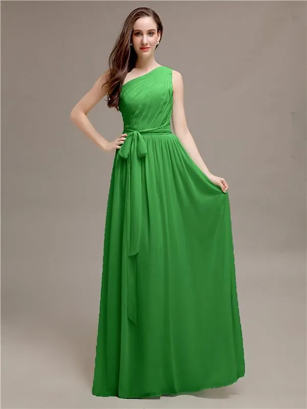 A-line One-shoulder Long Bridesmaid Dresses