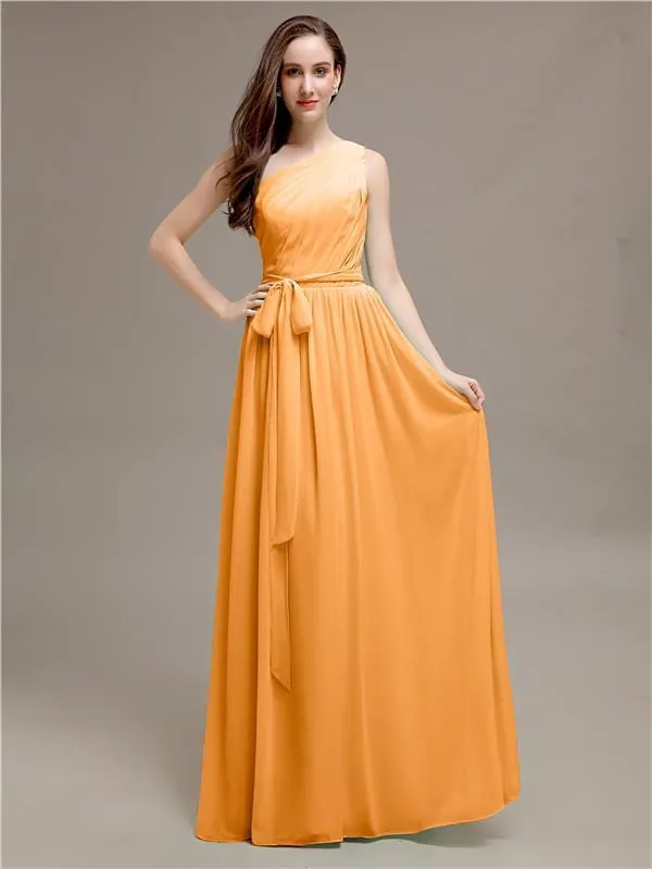 A-line One-shoulder Long Bridesmaid Dresses