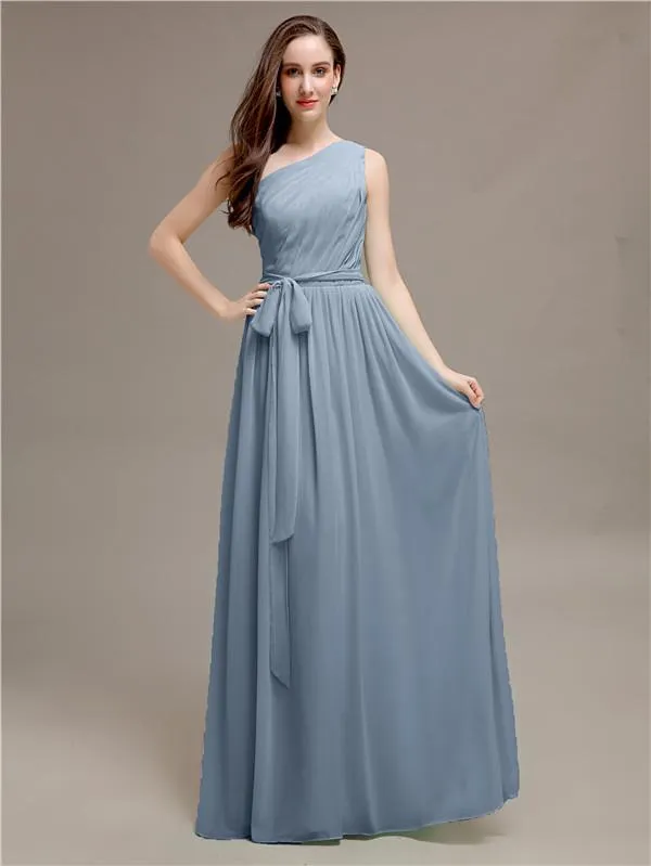 A-line One-shoulder Long Bridesmaid Dresses