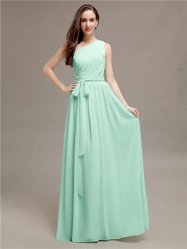 A-line One-shoulder Long Bridesmaid Dresses