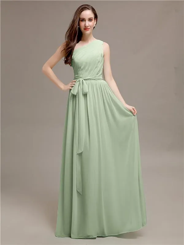 A-line One-shoulder Long Bridesmaid Dresses