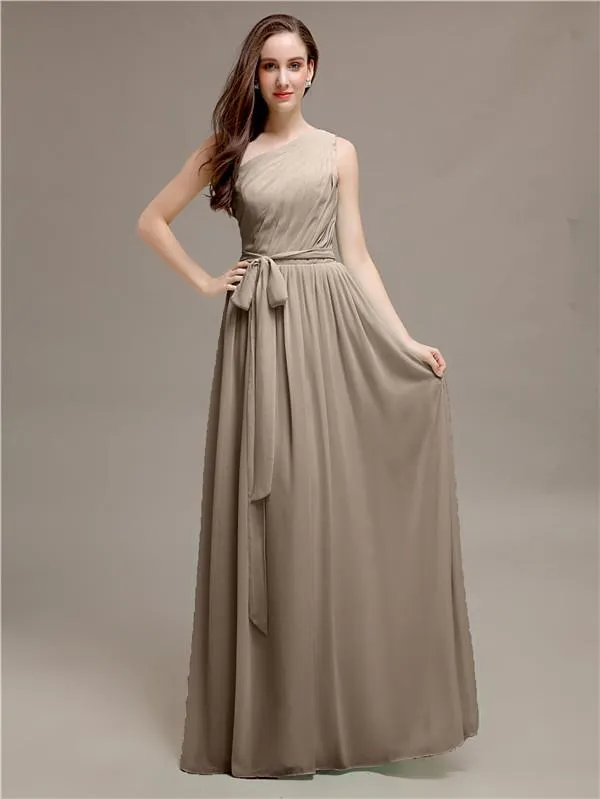 A-line One-shoulder Long Bridesmaid Dresses