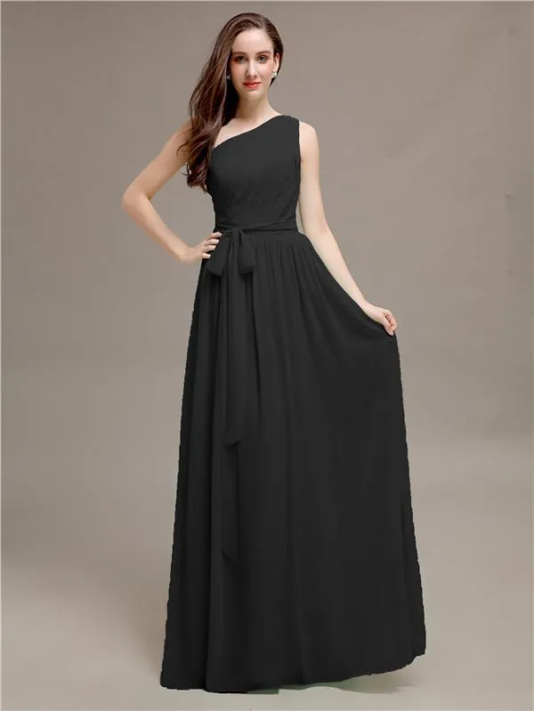 A-line One-shoulder Long Bridesmaid Dresses