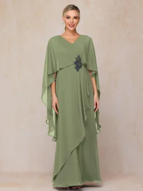 A-line Scoop Long Chiffon Mother of the Bride Dress With Beading Pleated