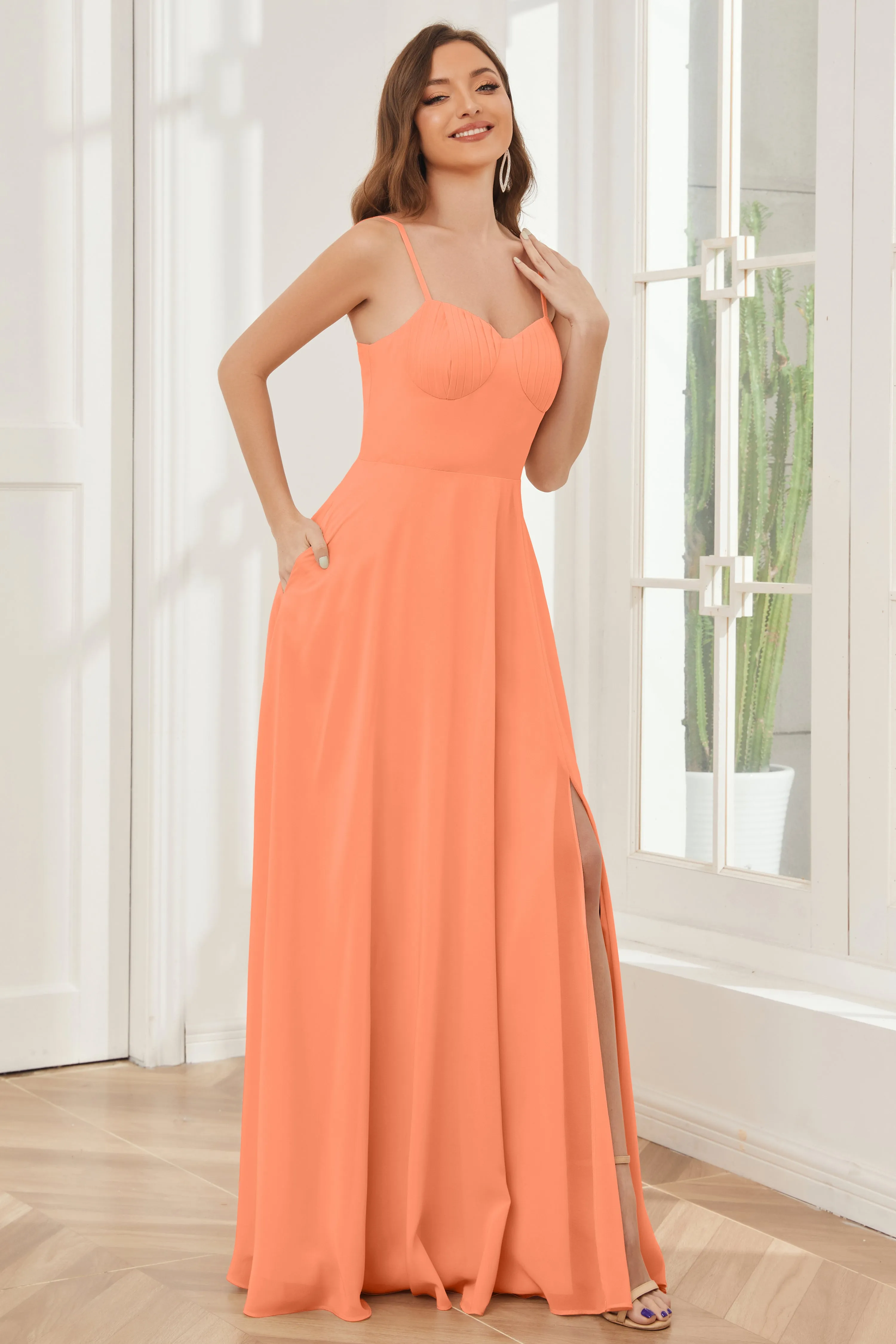 A-line Spaghetti Straps Chiffon Bridesmaid Dresses