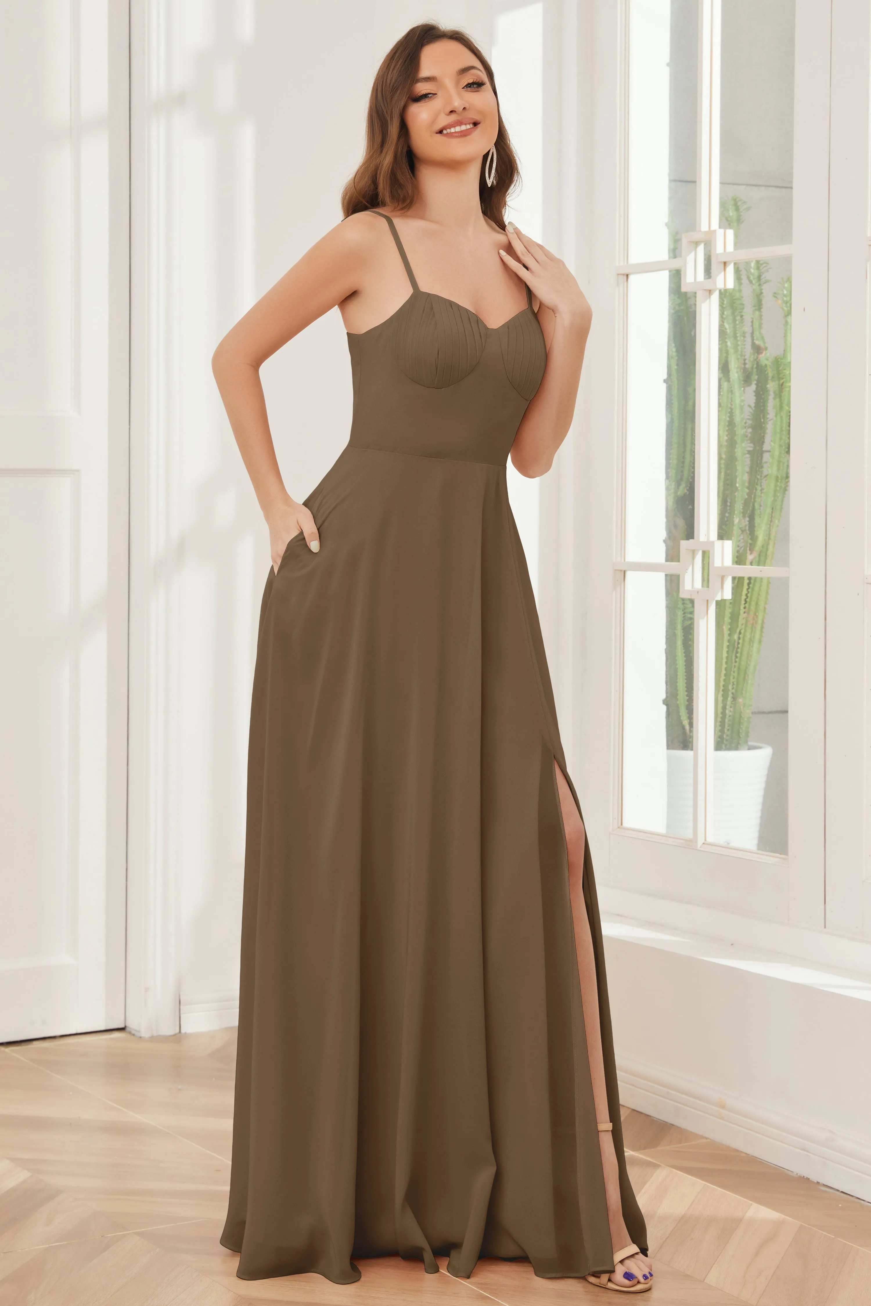 A-line Spaghetti Straps Chiffon Bridesmaid Dresses