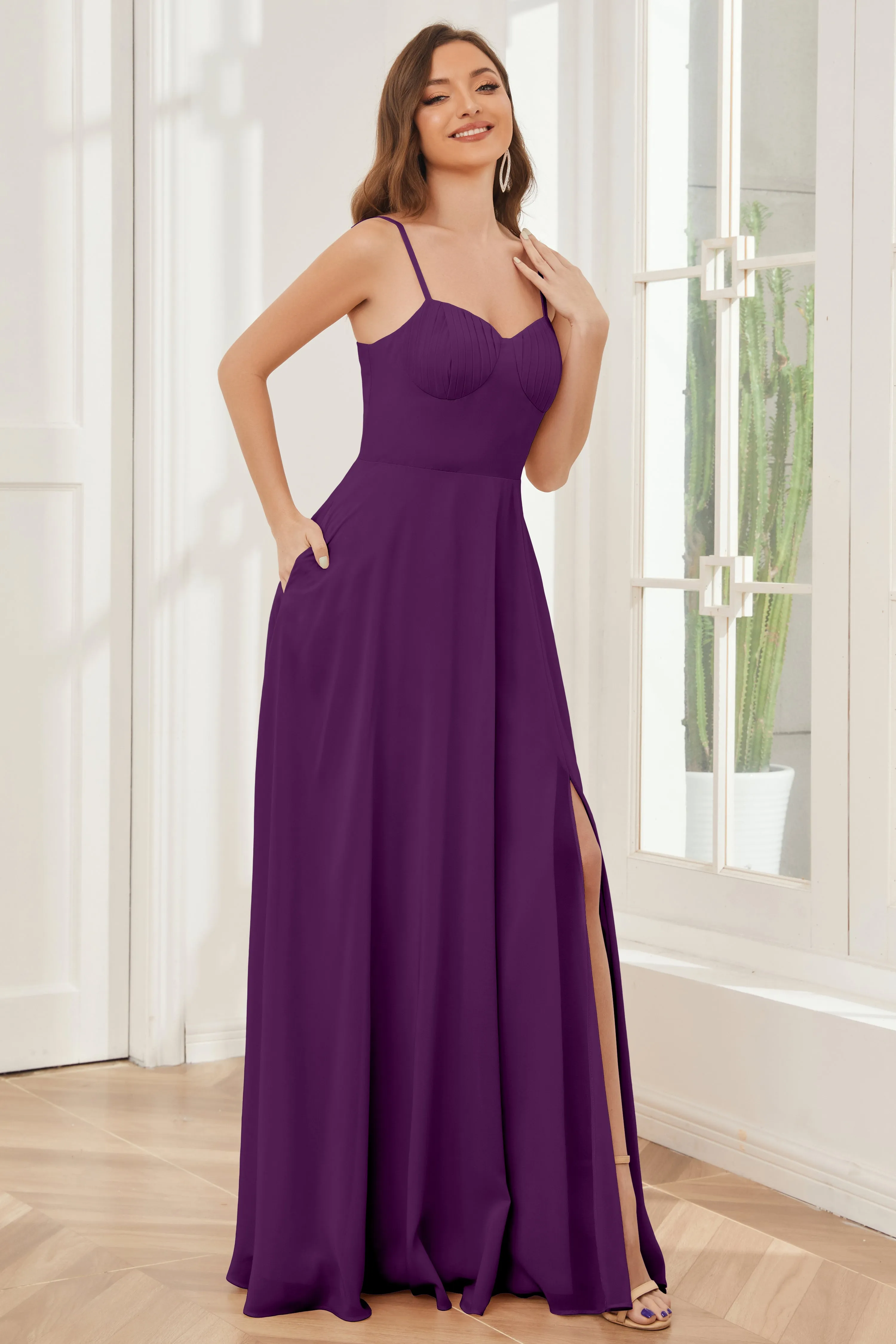 A-line Spaghetti Straps Chiffon Bridesmaid Dresses