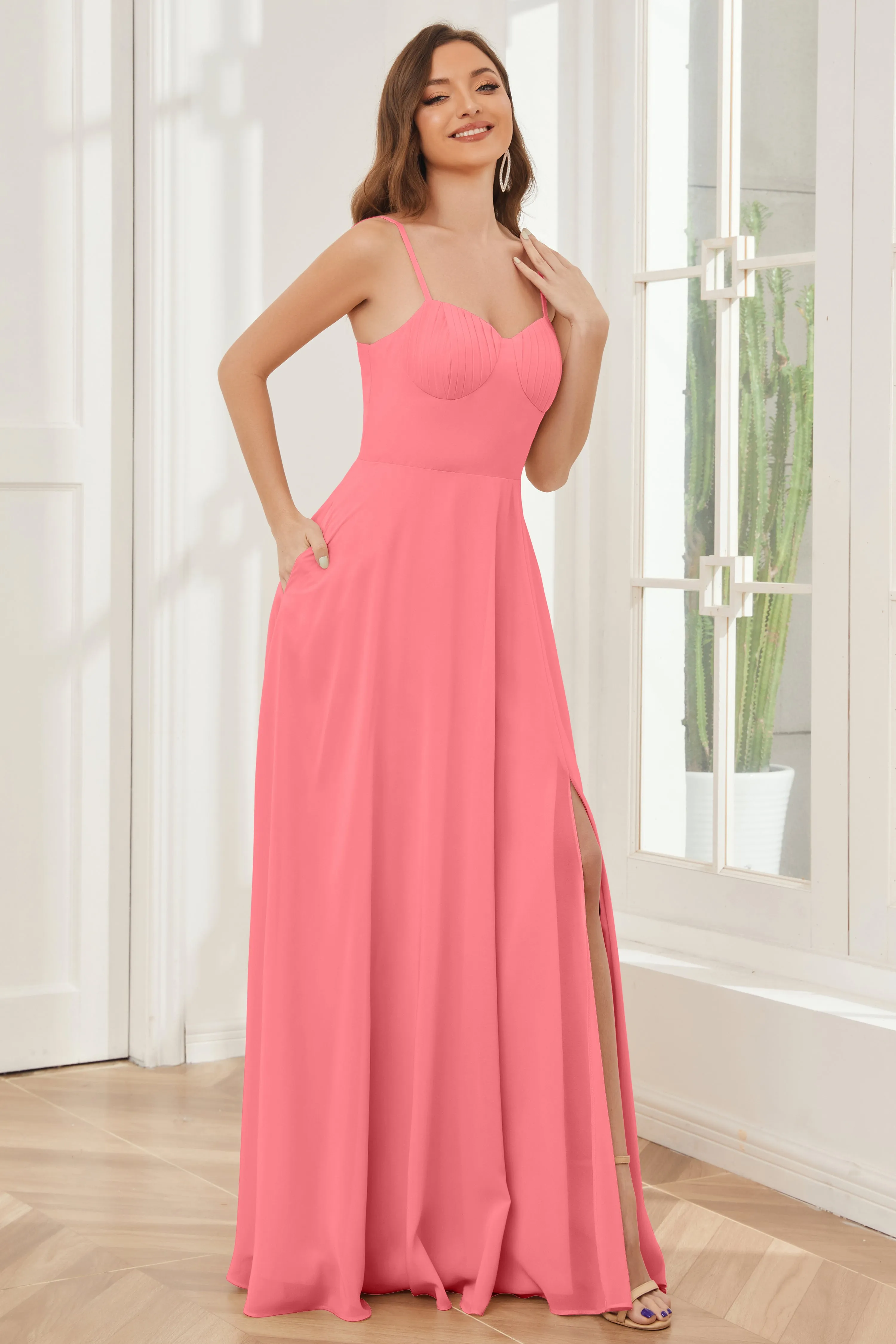 A-line Spaghetti Straps Chiffon Bridesmaid Dresses