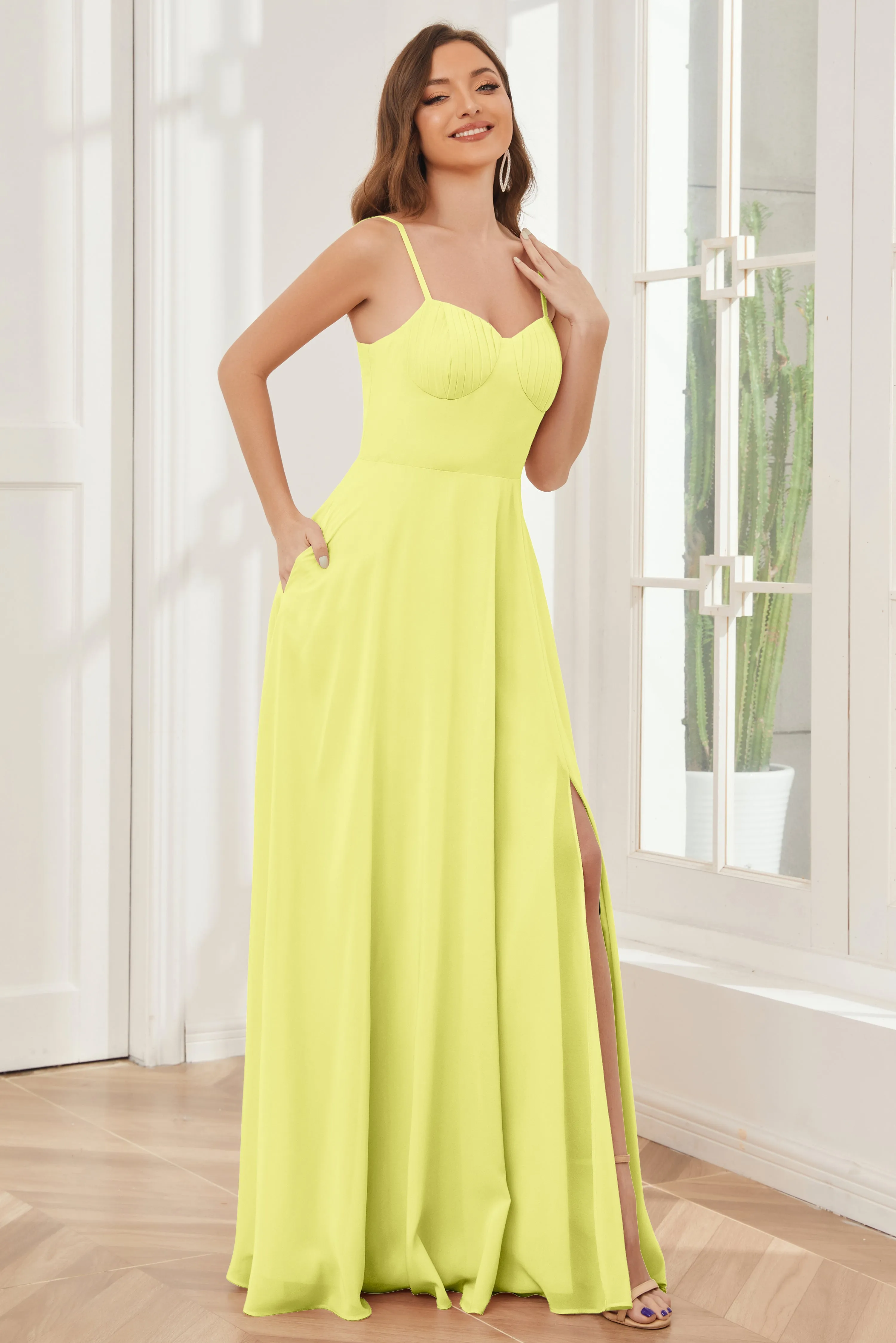 A-line Spaghetti Straps Chiffon Bridesmaid Dresses