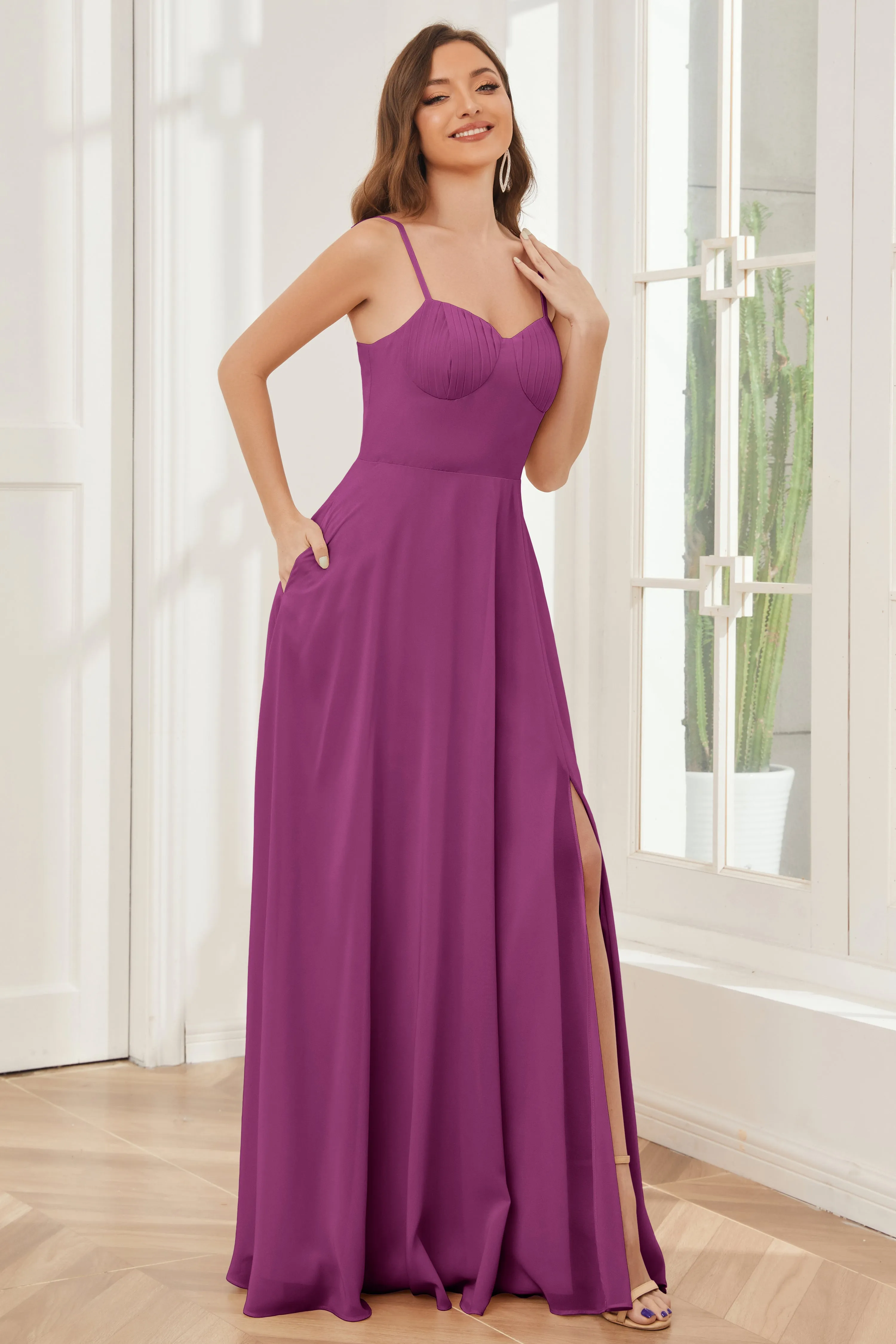 A-line Spaghetti Straps Chiffon Bridesmaid Dresses