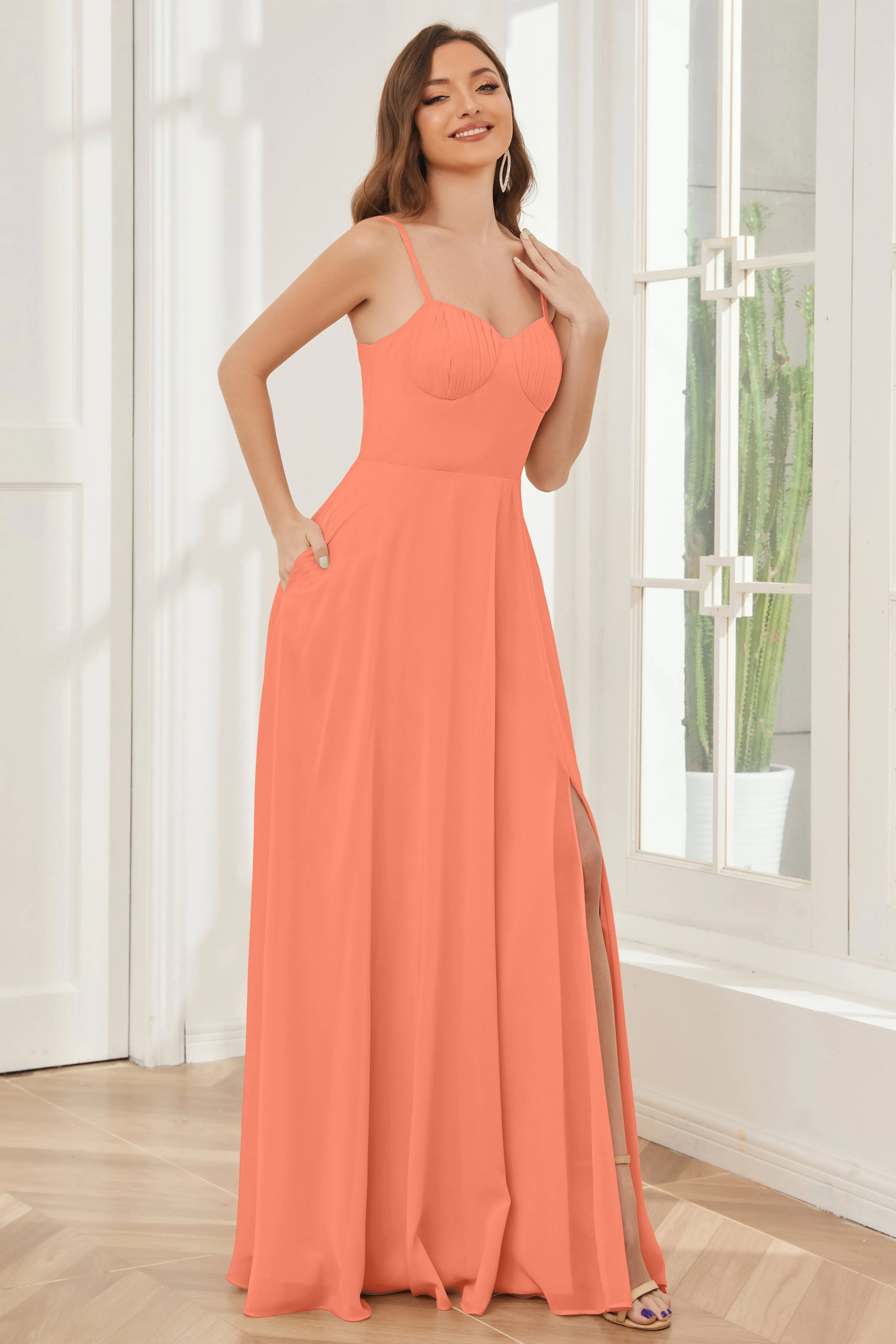 A-line Spaghetti Straps Chiffon Bridesmaid Dresses